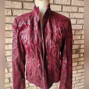 Erin London red burgandy snake animal print jacket 8